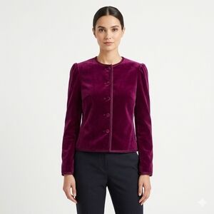 VTG Saks Fifth Ave Womens Velour Blazer‎ Maroon Sz 8 90s Japan Witchy